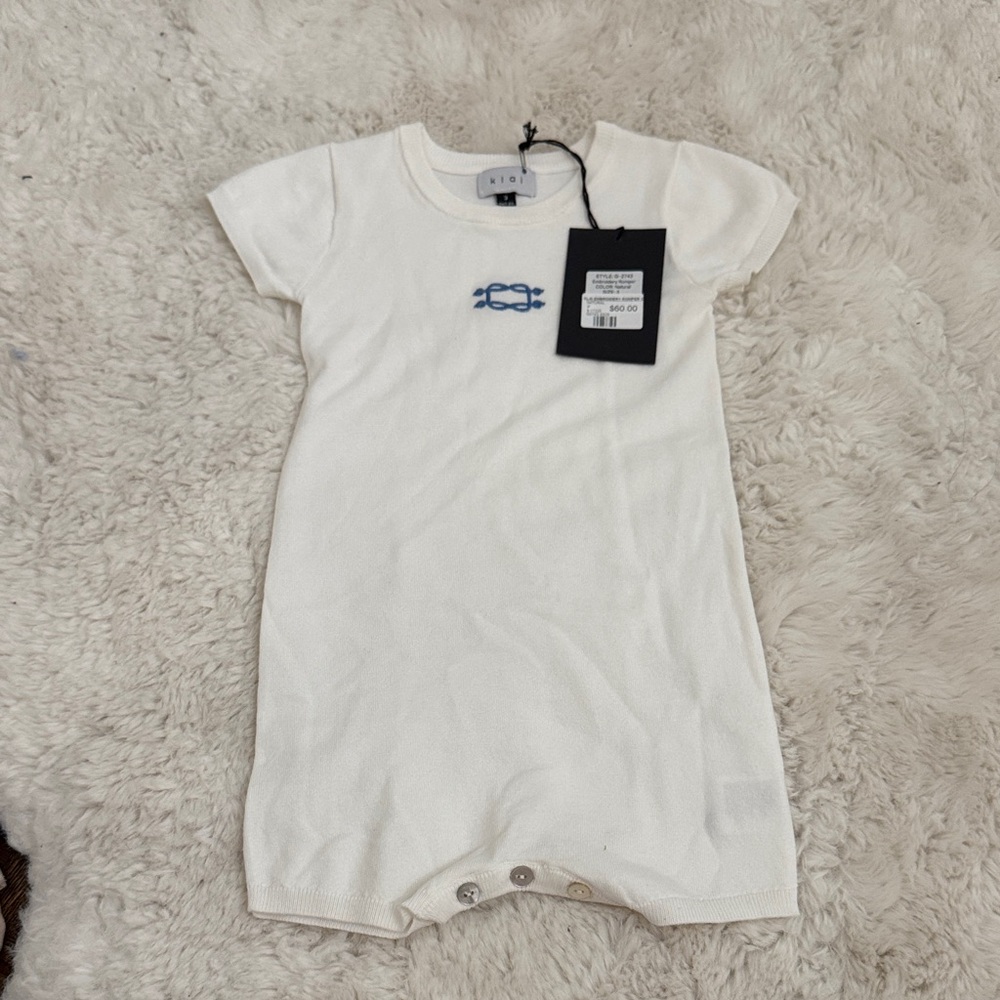 White Baby Romper with Blue Logo
